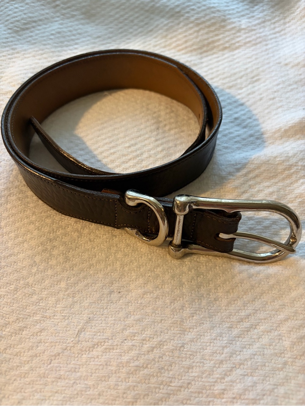 ORVIS-Vintage Leather Equestrian Belt  Leather Silver Tone Buckle Sz36 Men